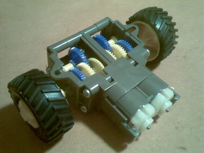 The motor/gearbox assembly with wheels attached