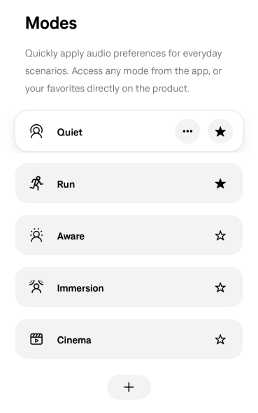 The Modes screen in the Bose app
