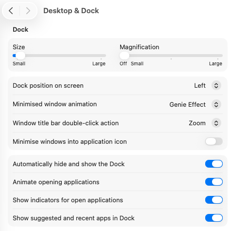Dock settings