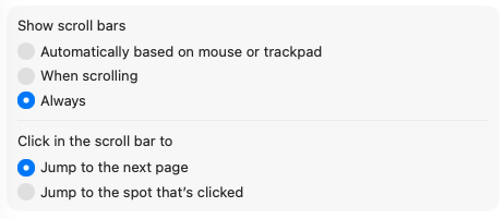 Scroll bar settings
