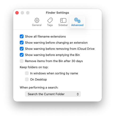 Finder settings