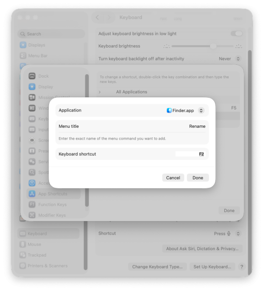 Shortcut setup
